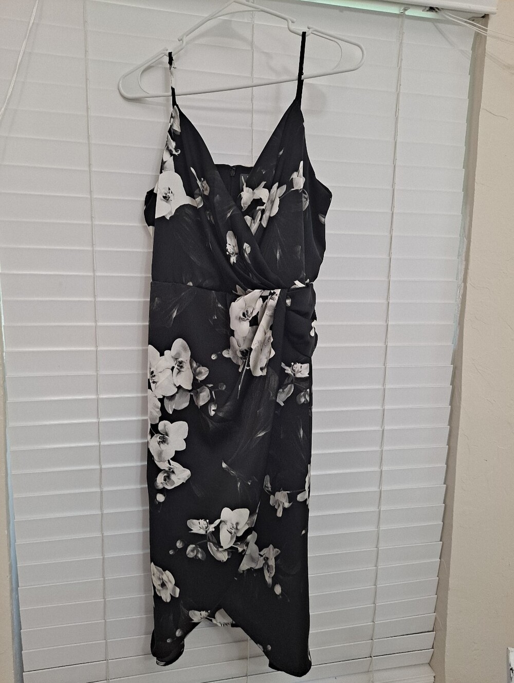 NEW Worthington Black Floral Wrap Midi Dress with Spaghetti Straps
